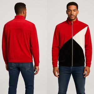 INC International Velvet Velour Zip Jacket Black Red White MEDIUM NWT